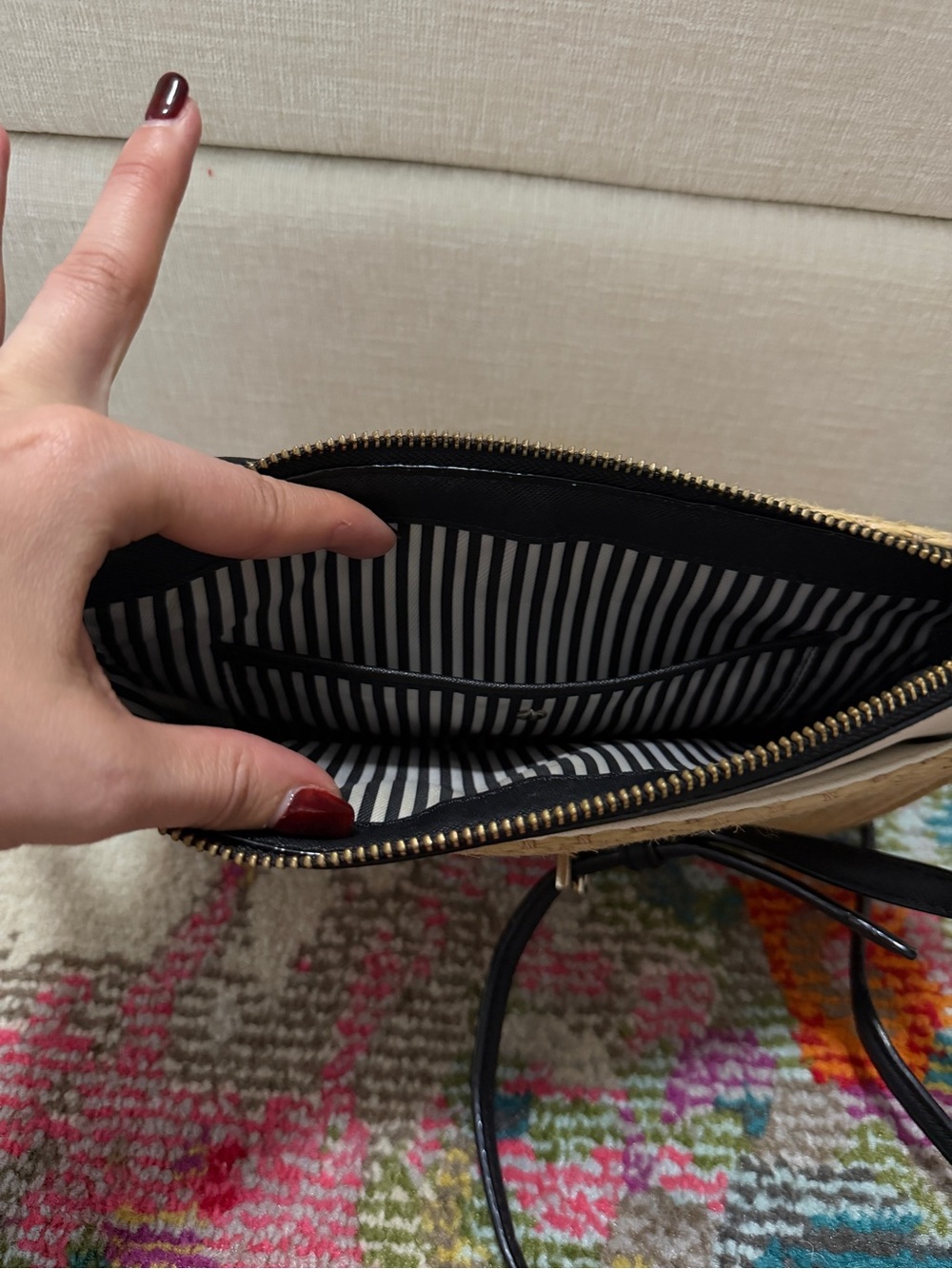 kate spade Straw Crossbody with White Leather Trim and Black Strap - Picture 4 of 5